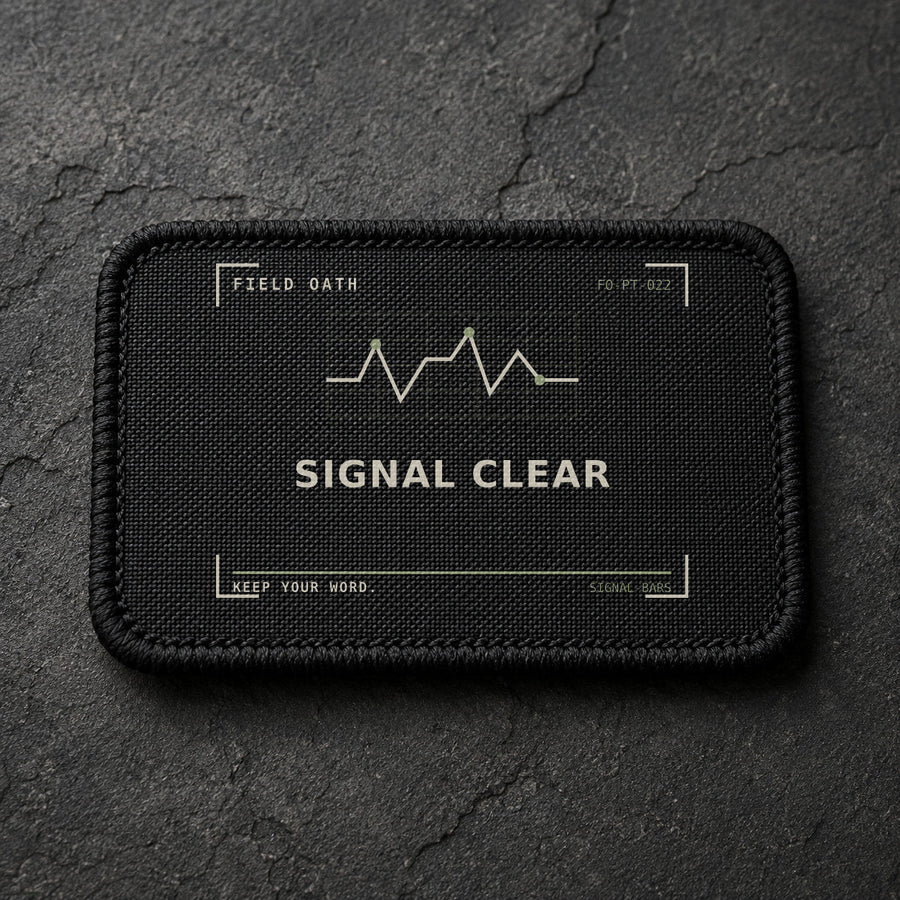 FIELD OATH Signal Clear Patch rectangular black embroidered patch with original FIELD OATH artwork