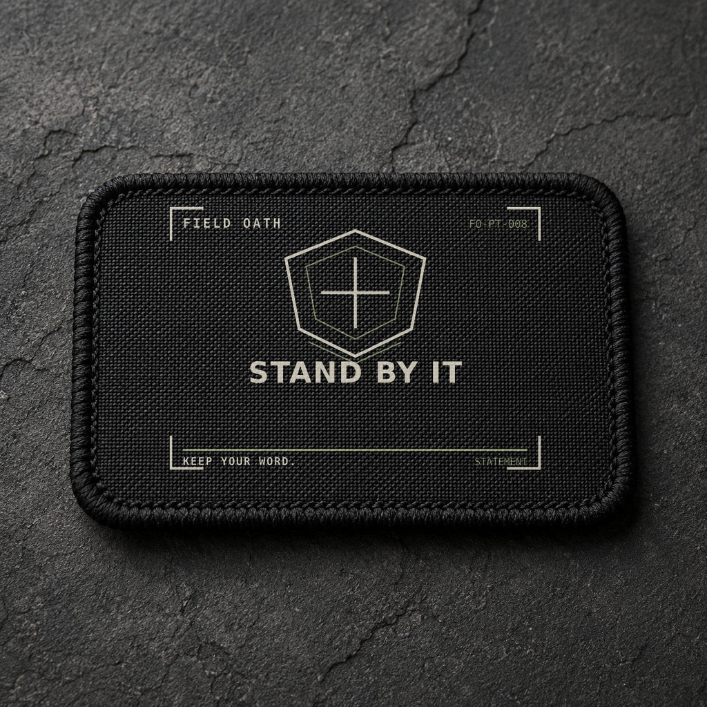 FIELD OATH Stand By It Patch rectangular black embroidered patch with original FIELD OATH artwork