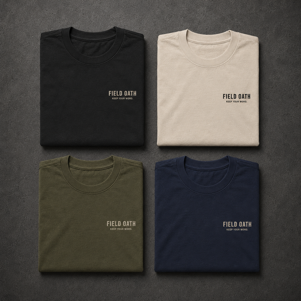 Black, bone, field olive and navy FIELD OATH Standard Mark T-Shirt colour comparison
