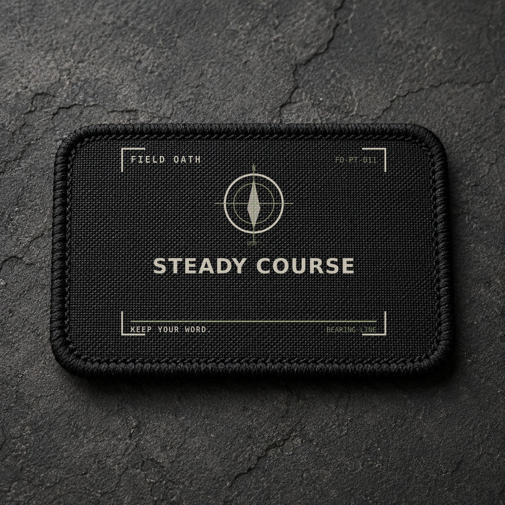 FIELD OATH Steady Course Patch rectangular black embroidered patch with original FIELD OATH artwork