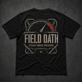 Black FIELD OATH Steady Under Pressure T-Shirt back flat lay with tactical load gauge artwork