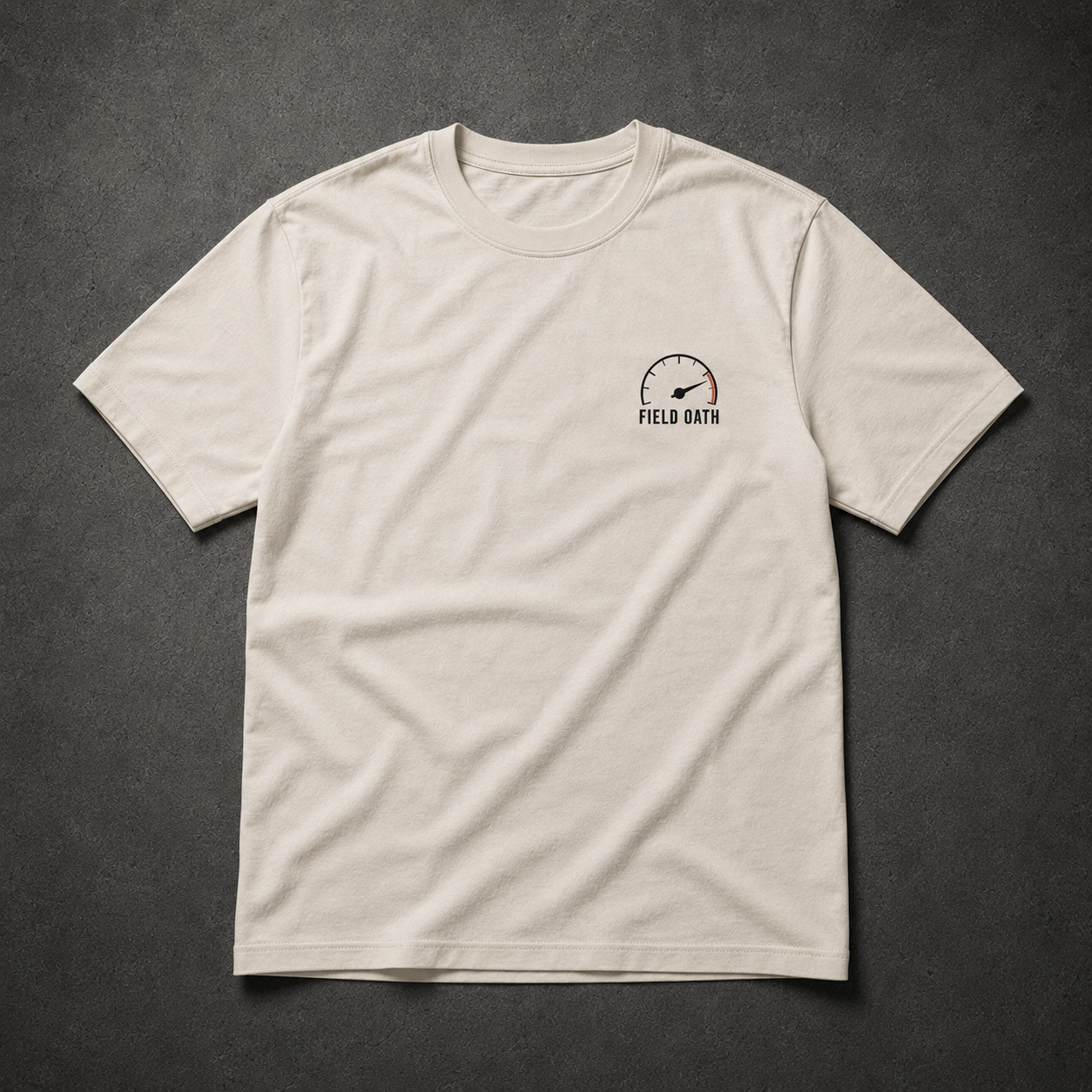 Bone FIELD OATH Steady Under Pressure T-Shirt front flat lay with chest gauge identifier