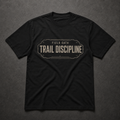 Black FIELD OATH Trail Discipline T-Shirt front flat lay with center-chest movement corridor graphic