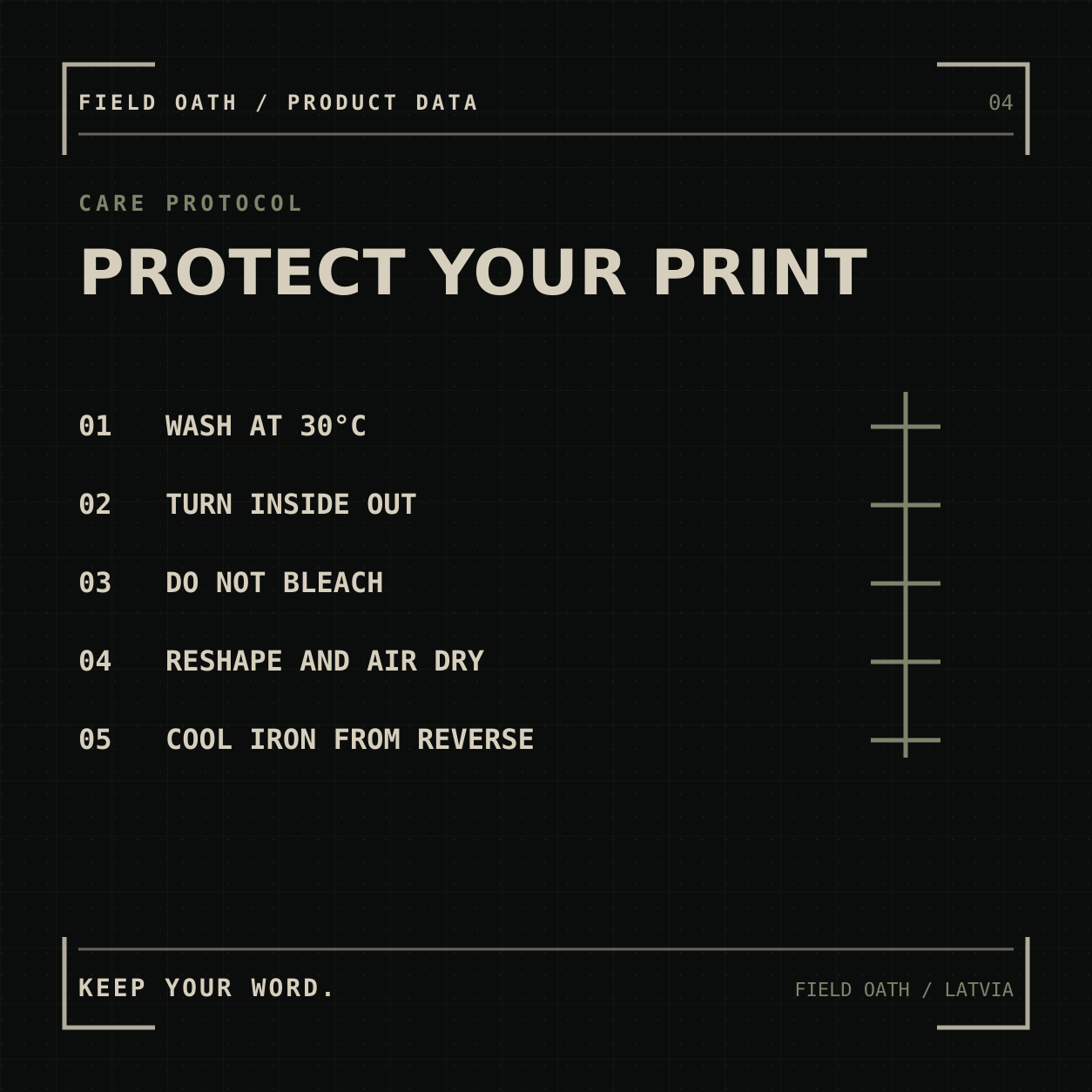 FIELD OATH Calm Is Strength T-Shirt: washing and print care instructions