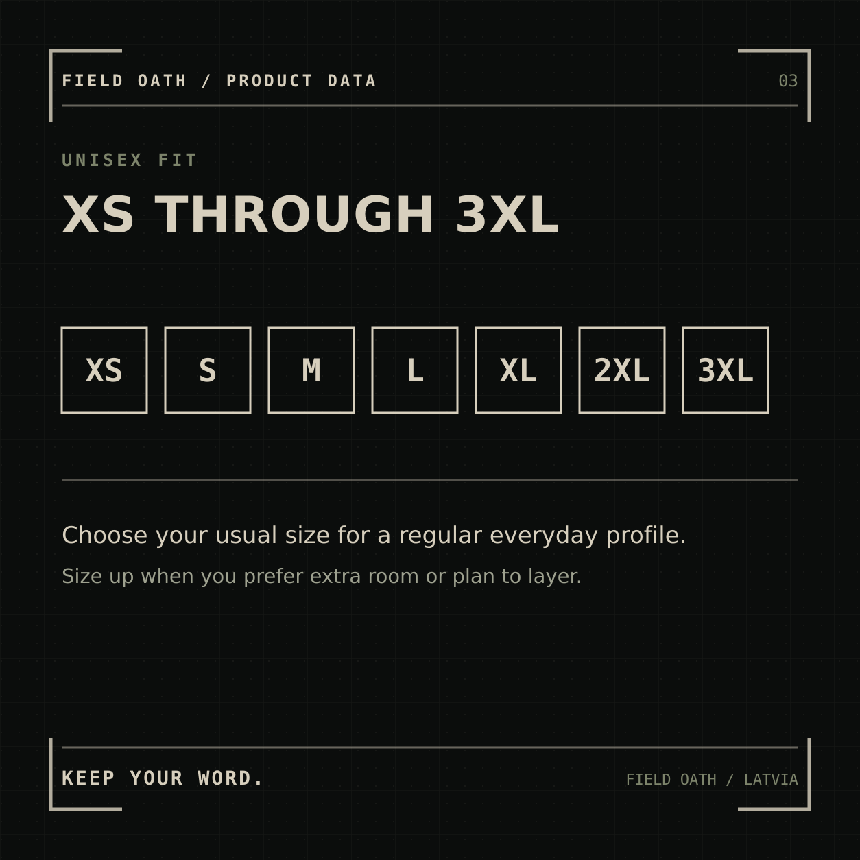 FIELD OATH Built for the North T-Shirt: unisex fit and size guide from XS to 3XL