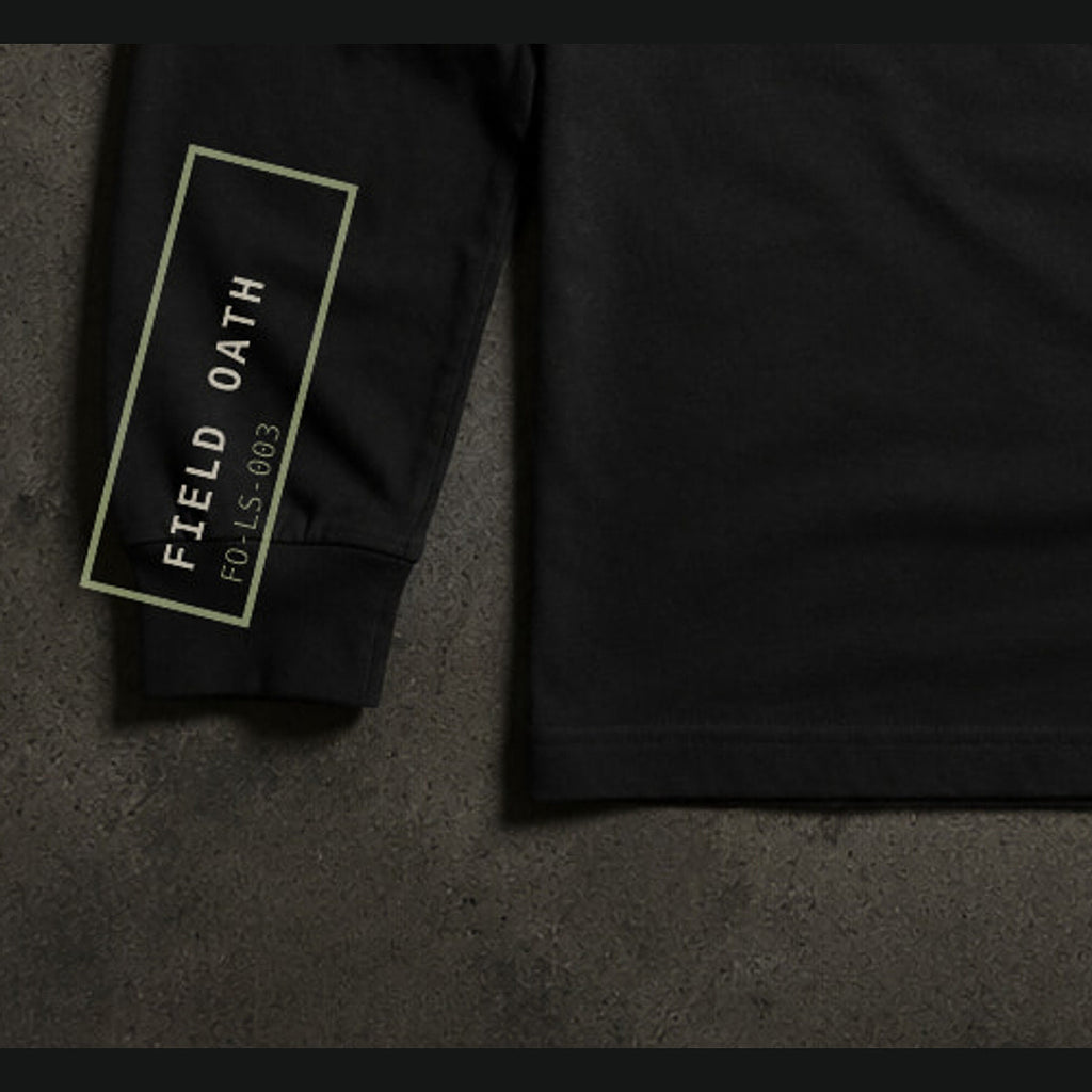 FIELD OATH Under Load Cuff Long Sleeve close-up of original tactical artwork and fabric texture