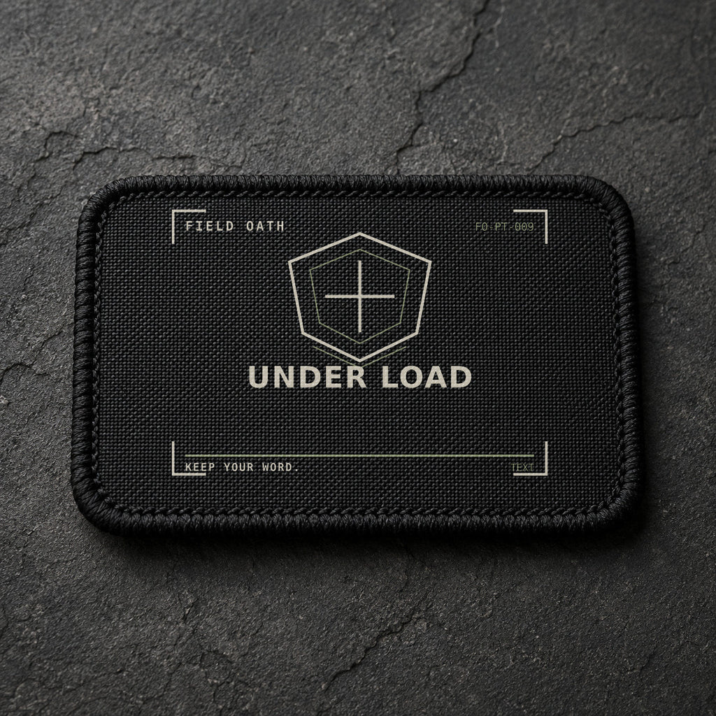 FIELD OATH Under Load Patch rectangular black embroidered patch with original FIELD OATH artwork
