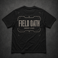 Black FIELD OATH Under Load Watch T-Shirt back flat lay with FIELD OATH and UNDER LOAD tactical artwork