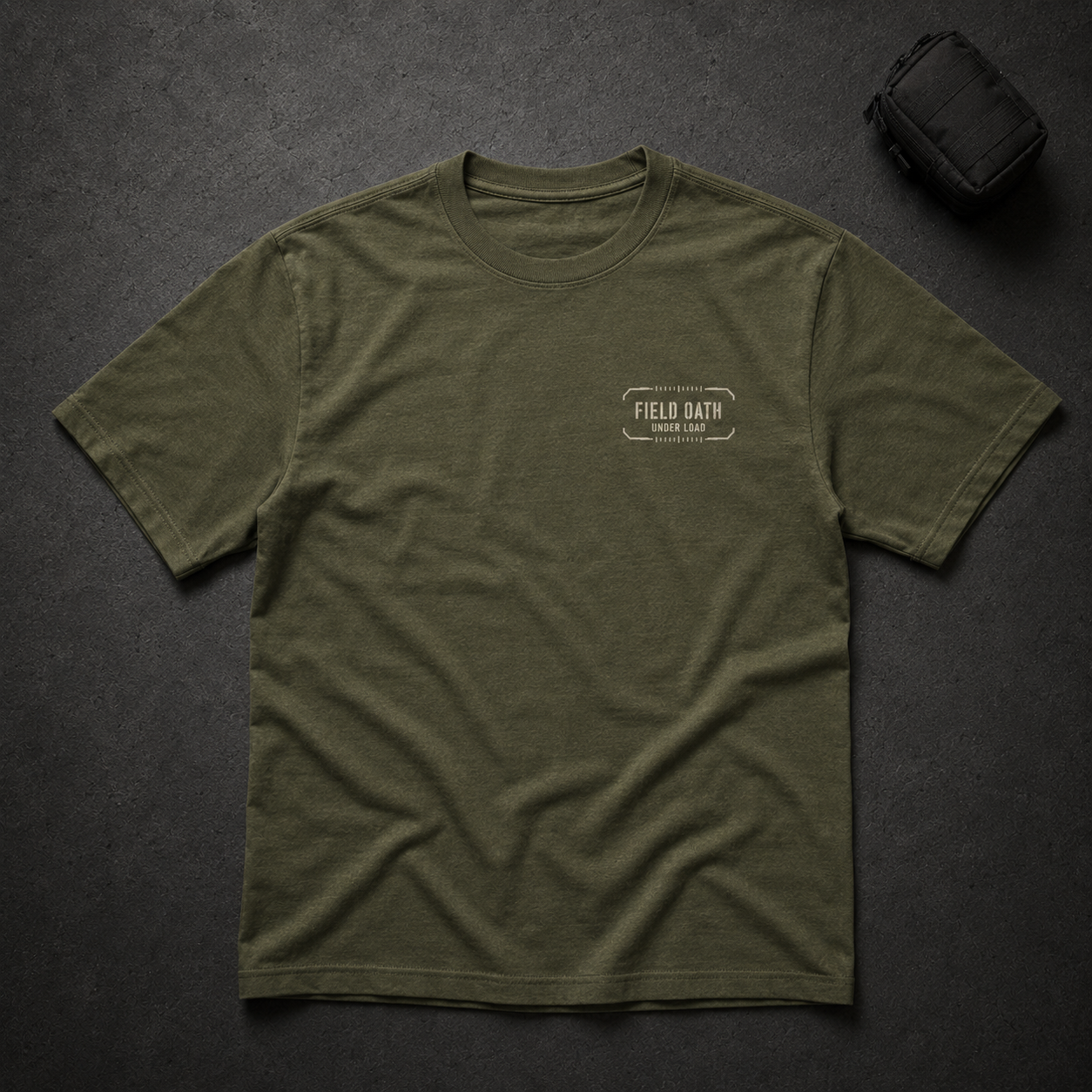Field olive FIELD OATH Under Load Watch T-Shirt front flat lay with small chest identifier