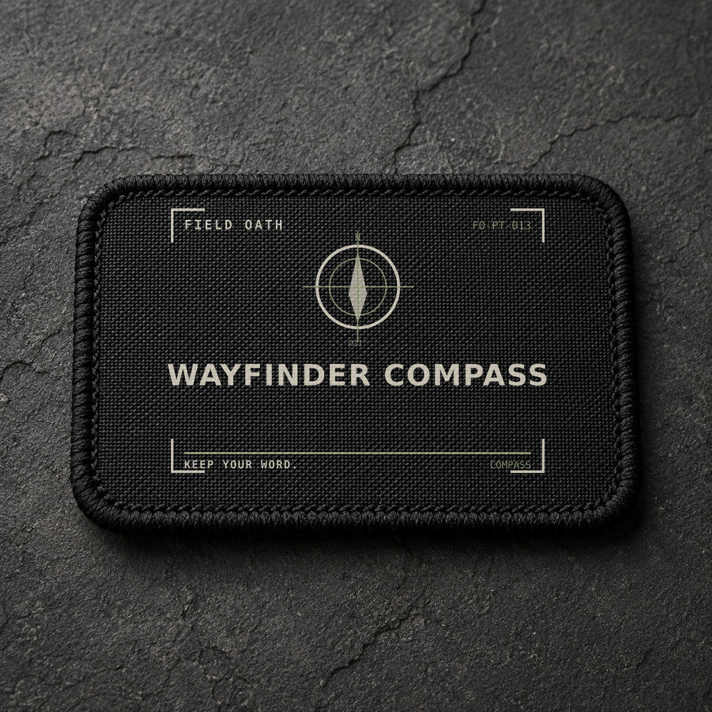FIELD OATH Wayfinder Compass Patch rectangular black embroidered patch with original FIELD OATH artwork