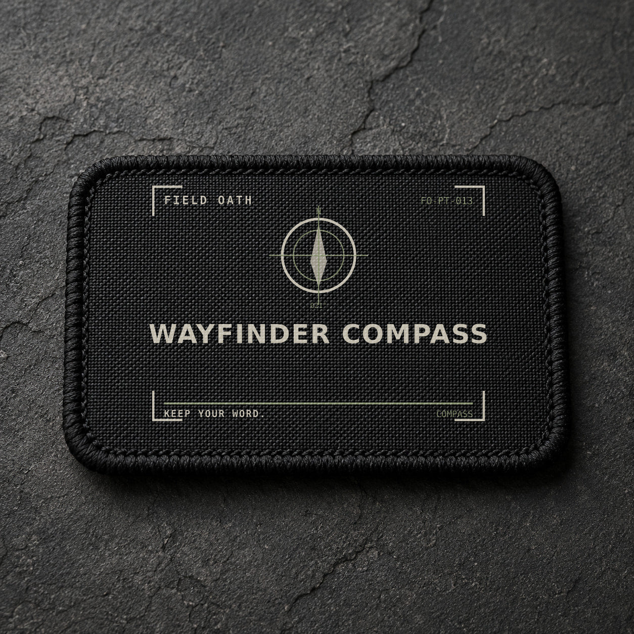 FIELD OATH Wayfinder Compass Patch rectangular black embroidered patch with original FIELD OATH artwork