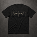 Black FIELD OATH Weather the Distance T-Shirt front flat lay with wind vectors and confirmed movement marker