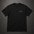 Black FIELD OATH Word Is Bond T-Shirt front flat lay with linked-line chest identifier