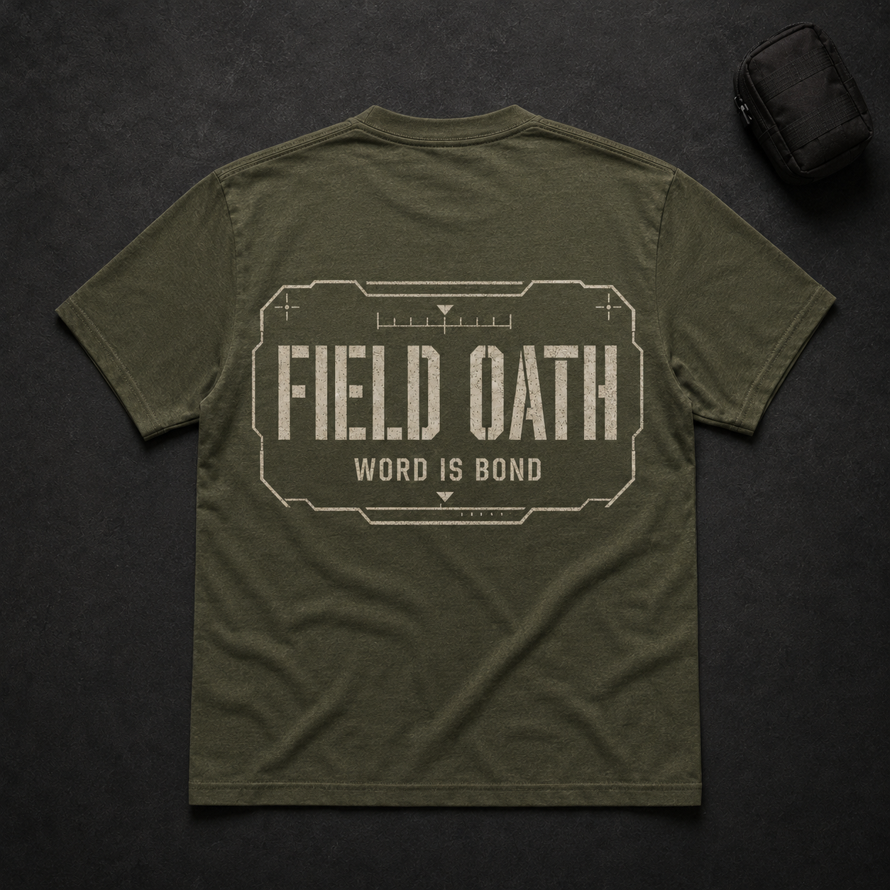 Field olive FIELD OATH Word Is Bond T-Shirt back flat lay with large linked-line tactical graphic