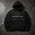 FIELD OATH Wordmark Stack Hoodie black hoodie front artwork on dark concrete