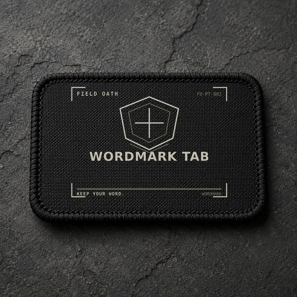 FIELD OATH Wordmark Tab Patch rectangular black embroidered patch with original FIELD OATH artwork