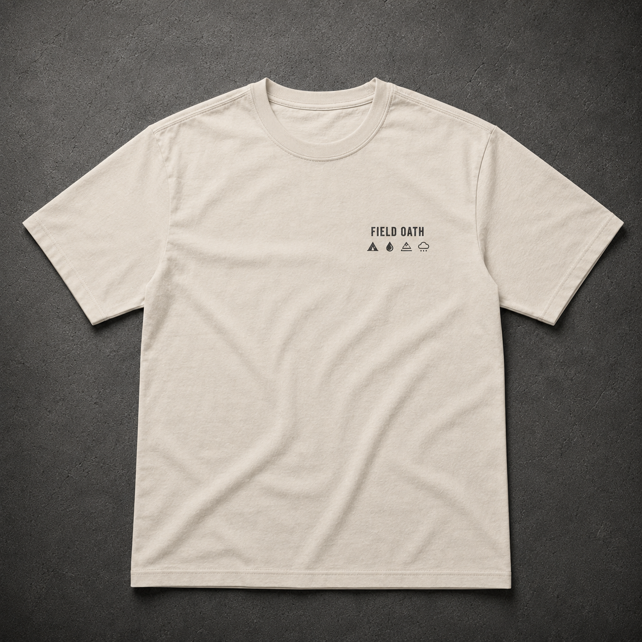 Bone FIELD OATH Fieldcraft Essentials T-Shirt front flat lay with small fieldcraft chest identifier
