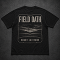 Black FIELD OATH Night Latitude T-Shirt back flat lay with tactical night horizon artwork