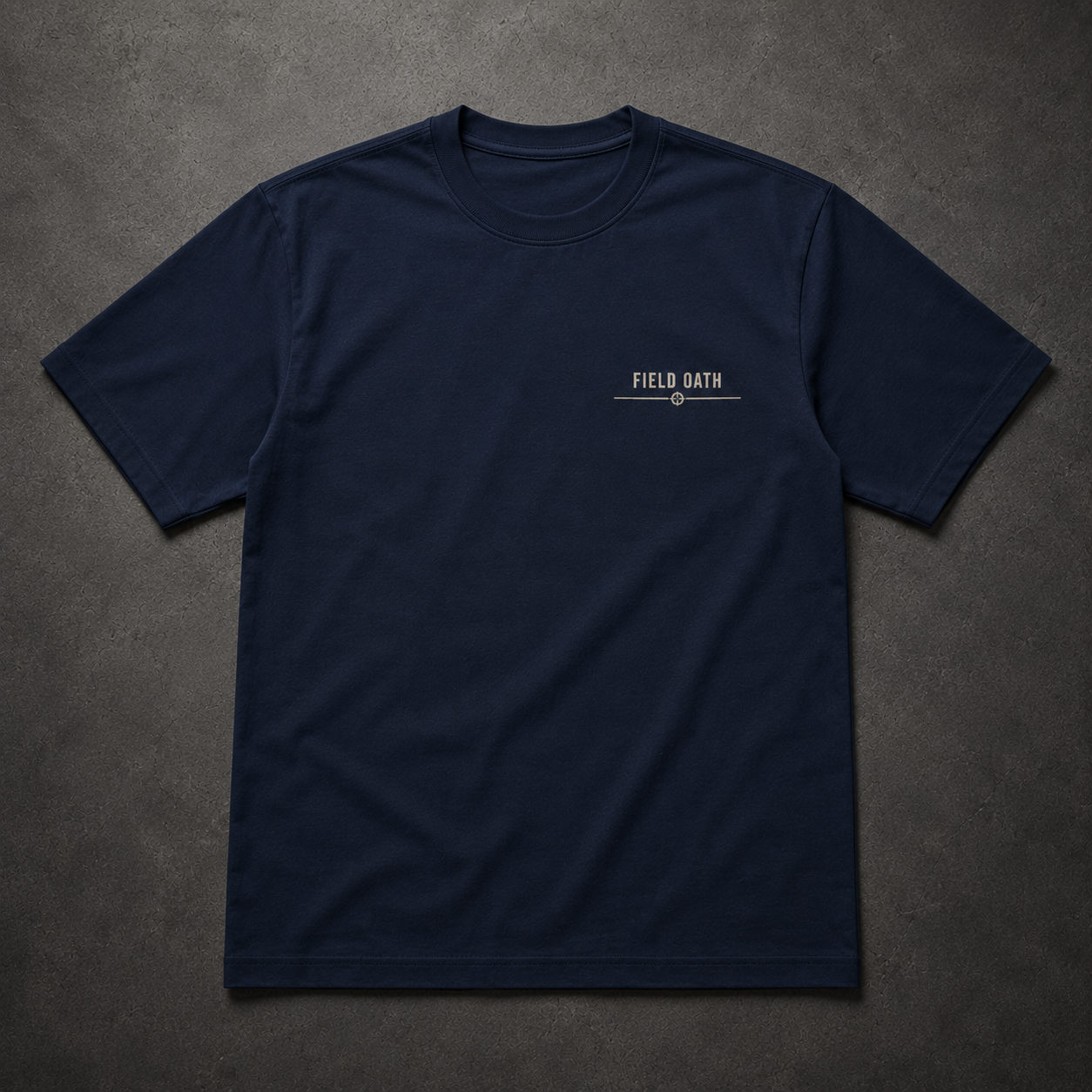 Navy FIELD OATH Night Latitude T-Shirt front flat lay with horizon chest identifier