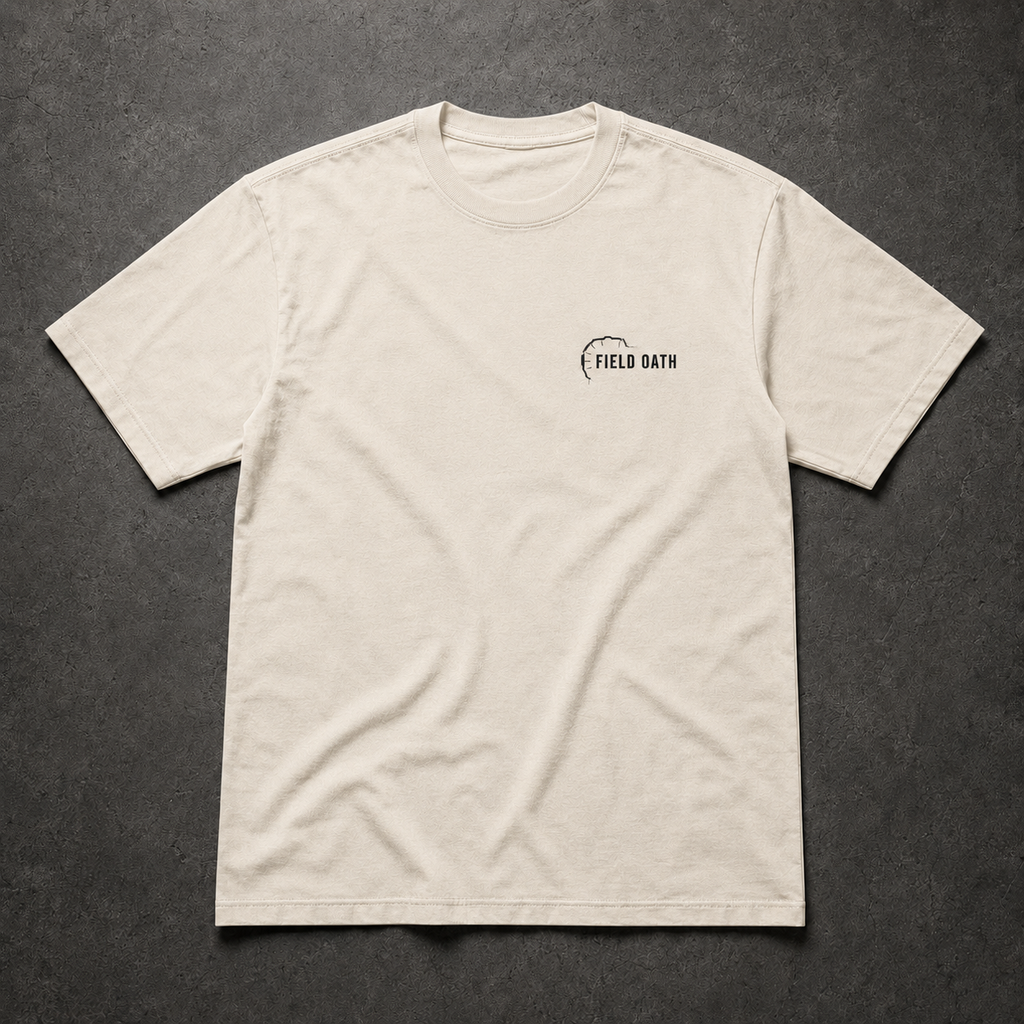 Bone FIELD OATH Northern Watch T-Shirt front flat lay with small observation chest identifier