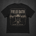 Black FIELD OATH Beyond the Treeline T-Shirt back flat lay with broken treeline recon artwork