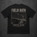 Black FIELD OATH Coastal Recon T-Shirt back flat lay with tactical coastal survey artwork