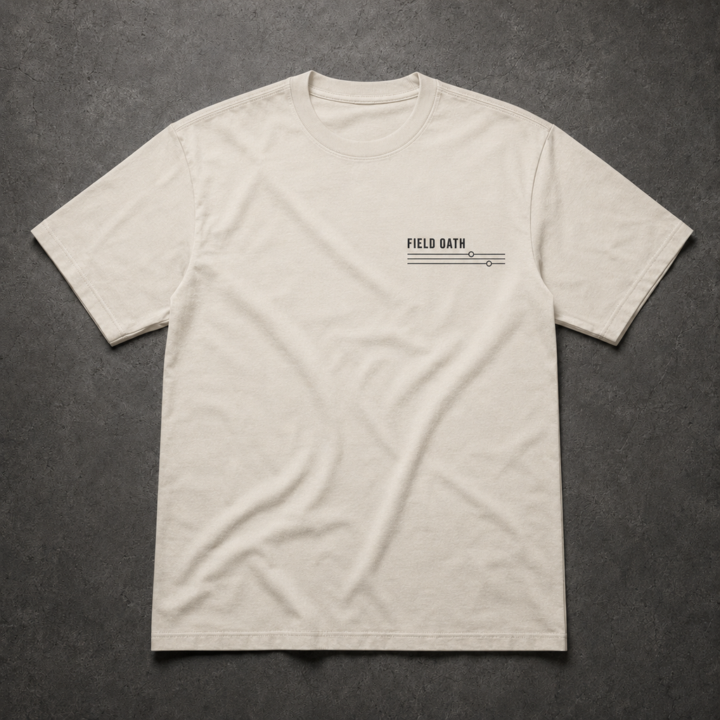 Bone FIELD OATH Coastal Recon T-Shirt front flat lay with coastline observation chest identifier